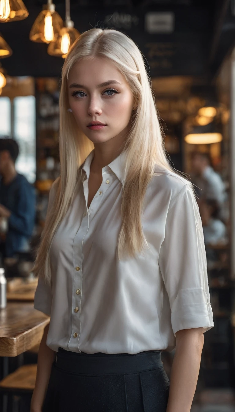 (standing portrait:1.2) of (zxzx:1) at cafe photograpy, boke, 4k, 500px, ultra realistic, close up, intense light blonde hairintense light blonde,