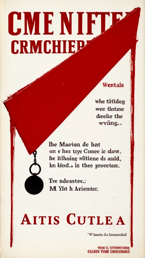 White background and the book title in red font "Thus my crime became complete"
It has creative influences