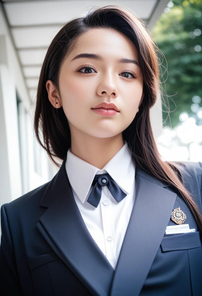 8k, raw photo, best quality, masterpiece, realistic, photo realistic, clear, professional lighting, beautiful face, best quality,ultra high res, realistic japanese beautiful, Super detailed, 1girl, outdoor, (looking down at viewer:1.4)