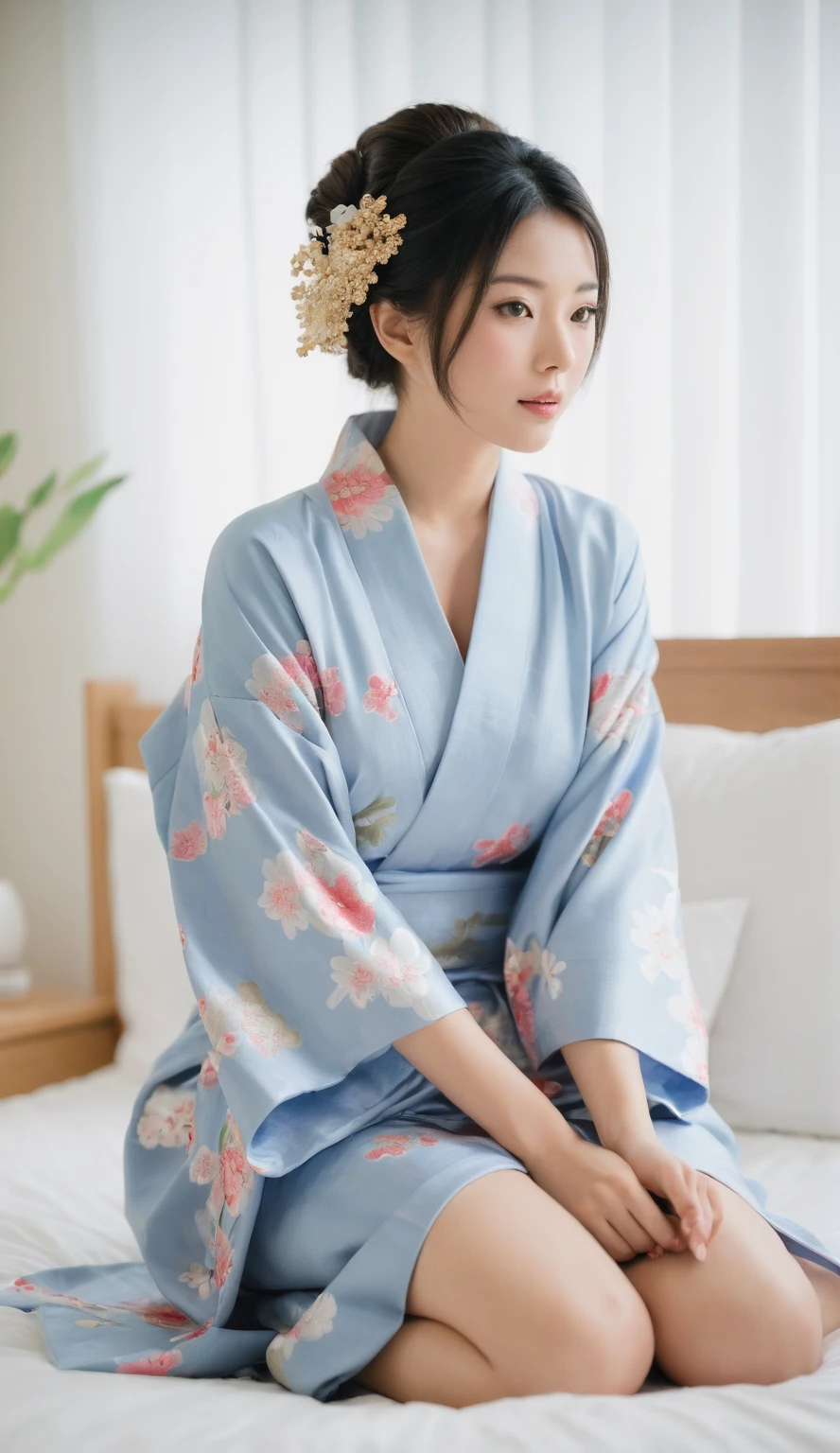 (Photorealsitic:1.4), (Top image quality:1.0), (超A high resolution:1.0), 8K, Raw photography, (masterpiece:0.2), (pureerosface_v1:0.5)、(Best Quality Detail:1.2)、realisitic、8K UHD、hight resolution、(1girl in:1.2)、The ultra-detailliert、High quality textures、intricate detailes、detaileds、Very detailed CG、High quality shadows、Detail Beautiful delicate face、Detail Beautiful delicate eyes、depth of fields、Ray traching,1girl in, japanaese girl, Cute, slender, Black kimono, Kimono with Japanese pattern,Floral scrunchie, Beautiful skin, Facing the front,Sit down, Sit upright and say thank you,Align your hands elegantly,Smile faintly The Land of Japan,Japanese garden,Luxury Japanese-style room, skyporn, Magic Hour, (Realistic:1.3), Finely detailed, quality, (masutepiece:1.2), (Photorealistic:1.2), (Best Quality), (Intricate details), Dramatic, Ray tracing, photograph, +Lola