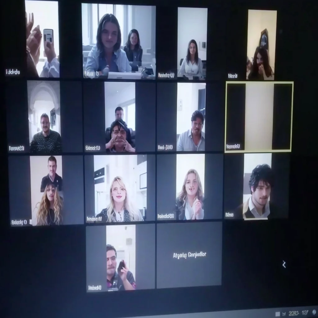 a close-up of a computer screen with a bunch of people on it, powder Nándor Katona, in meeting together, on-line, webcam screenshot, by Fernando Gerassi, covid, Turns Blac, in house, by Rodolfo Amoedo, having a lot of fun, by Teresa Fasolino, 2022