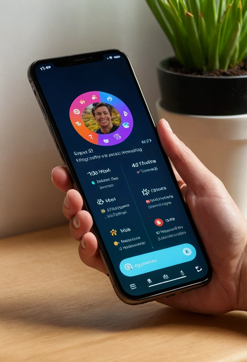  Person&#39;s hand slides across phone screen with monotonous gesture. suddenly, The phone screen shows the vibrant and attractive interface of HobbieHub. The brightness of the screen draws the person&#39;s attention.