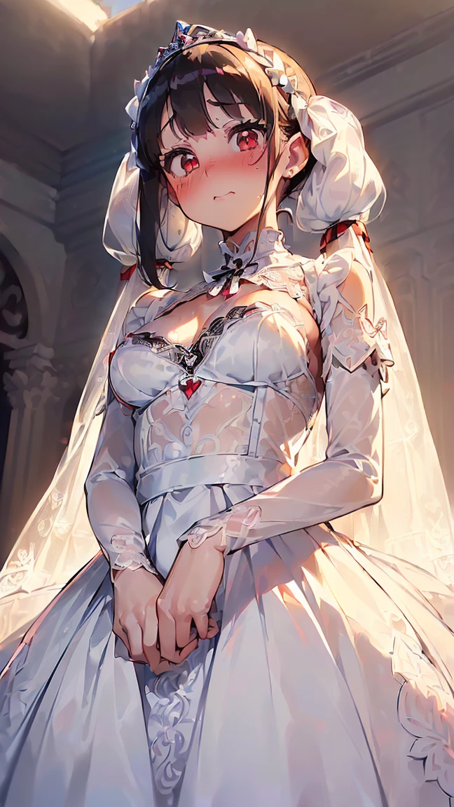 (((Looking up from below: 1.8))), Linneburg---(((Small, poor breasts: 1.5))), (((Pure white skirt lifted to give a good view of her pure white panties: 1.5))), (((Pure white panties clearly visible: 1.5))), (((Deep, vivid crimson eye color: 1.5))), (((Very long, thin twin-tail hairstyle: 1.5))), (((Large black ribbon at the base of both twin-tails: 1.5))), (((Shiny silver-white hair: 1.5))), (((Deep, vivid crimson eye color: 1.5))), (((Mature appearance: 1.5))), (((Pure white princess-like dress: 1.8) )), ((See-through fabric: 1.3), (((Decorated with luxurious lace fabric: 1.3))), ((Cute white see-through: 1.3)), (((Western castle: 1.5))), ((Beautiful anime face, cute face, detailed face), ((Blushing in embarrassment: 1.5)), embarrassed expression, scary, open lips, adorable expression, break, standing, miniature human hands, perfect anatomy, perfect proportions, nice lighting, bright colors, clean lines, blurred, stunning expression, restless emotions, gorgeous, adorable, detailed beautiful face and eyes, (masterpiece) beautiful face, young handsome girl, real: perfect skin, blurred, stunning face Passion, restless emotions, gorgeous, adorable, detailed beautiful face and eyes, (Audrey Hepburn), (), Blake, finely textured beautiful skin and cleavage, (cute type), (J-pop idol), cinematic full color, 4K, 8K, 16K lace, raw photo, must-see movie, professional color grade, professional photographer, high school girl, soft and clean focus, realistic lighting and shading, (very delicate and beautiful artistic), elegant, eyes, (0.95), (slim), (beautiful girl),