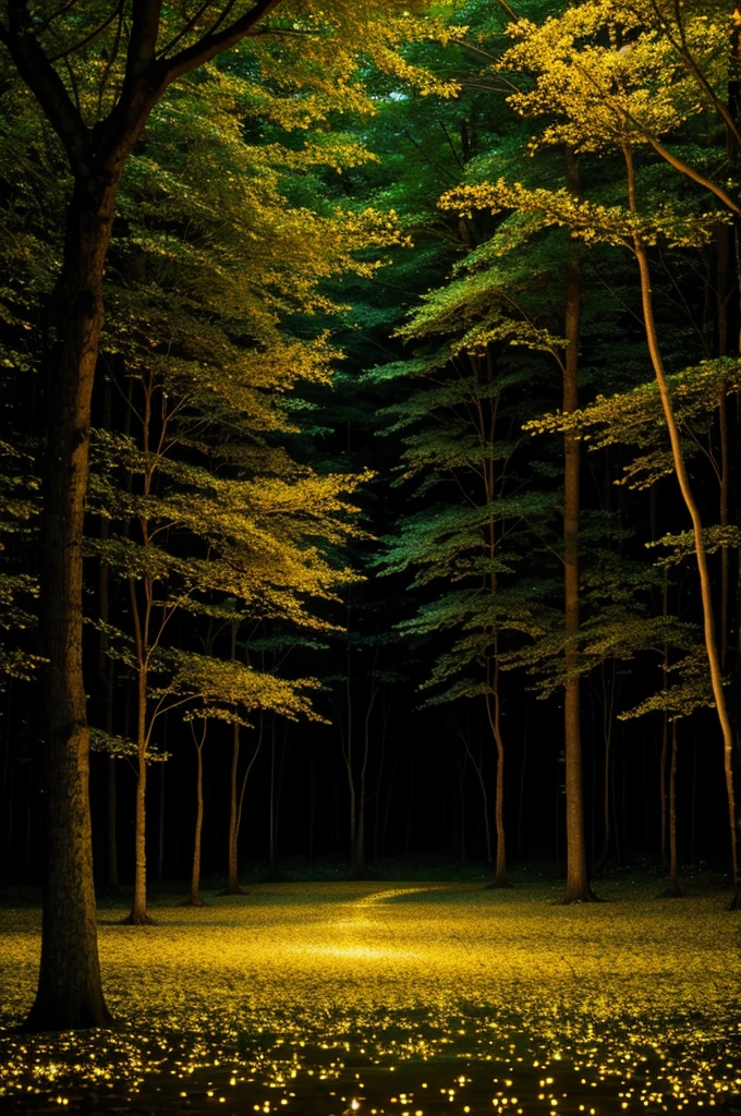 Beautiful forest of fireflies
