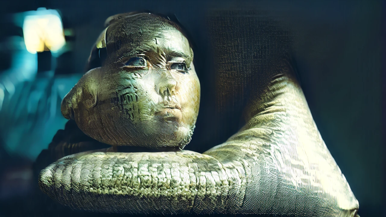 (masterpiece), best quality, very detailed face, ((old man wearing a black suit suit suit stands beside)) (((nude naked young teen white girl who wears colorful tribal body paint and frowns and has short brown curly hair and headband and holds a banana))) and has blue eye and medium breast and nipple and thigh and tribal necklace and earring and tribal bracelet, standing in classroom, classroom, modern art on wall, crowd of old men in blue suits in the background, crowd of men in suits, crowd of school students,