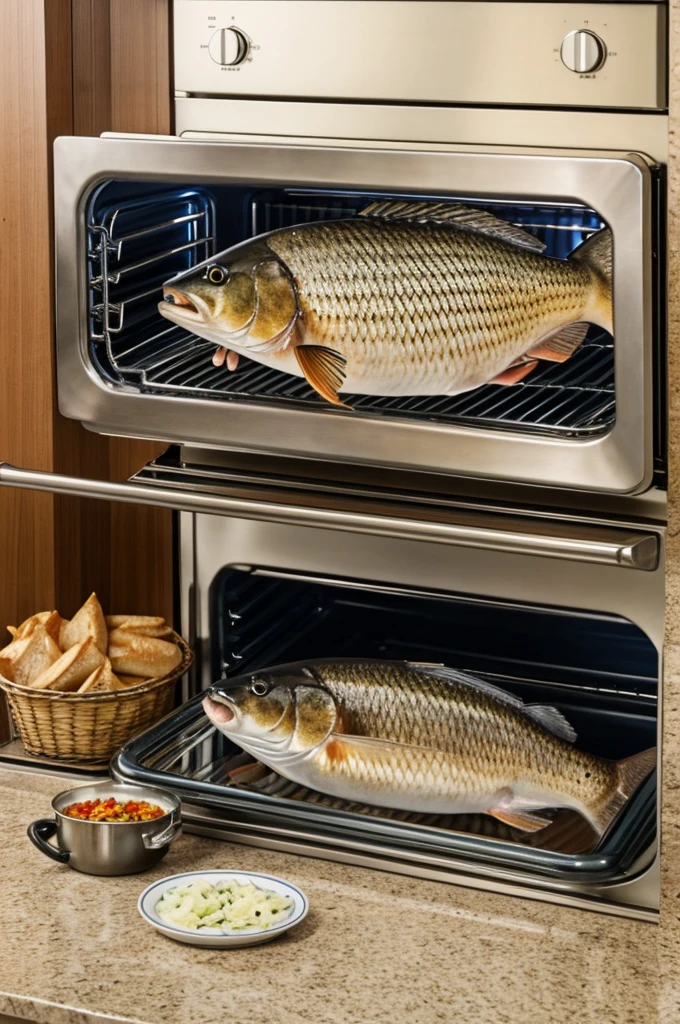 Fat cat catch fish in the oven