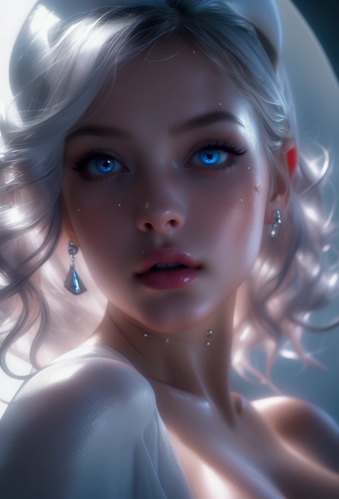 (((ultra realistic))) Photo, masterpiece, top quality, (pale skin), (Ultra detailed face and eyes:1.3), 1 girl, Adult, A Gil Elvgren pin-up style painting of a beautiful blonde woman with big messy hair, with a thin black hairband, in a seductive short blue dress, cleavage, white stockings, in a provocative pose, on a giant glowing mushroom, vibrant and colorful,(Natural breasts). ((Posing)), photoshoot, (Soft Lighting), (The play of light and shadows), depth of field, bokeh, (special attention to skin detail: 1.2), Detailed leather texture, detailed skin pores. (Erotic atmosphere of the frame. Color range - Pink, Silver, White tones), UDR, ((Film grain)), ((rays)), (Glare), ((close-up portrait, close to the camera)) , ultra detailed.
