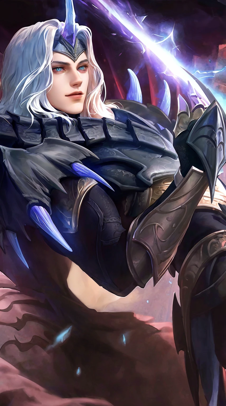 (Absurdres, Intricate Details, Masterpiece, Best Quality, High Resolution, 8k), 1 male, thin, young, aged up, masked, finely detailed eyes and face, auburn low-fade hair, amber eyes, portrait,  looking at viewer, solo, half shot, detailed background, (light fantasy theme:1.1),  focusing, mercenary,  sunshine, floating scraps,  color plate armor, divine aura, bright realistic lighting, marble castle, intense atmosphere, circlet, coat of arms,  brazier,  , Depth of Field, VFX.