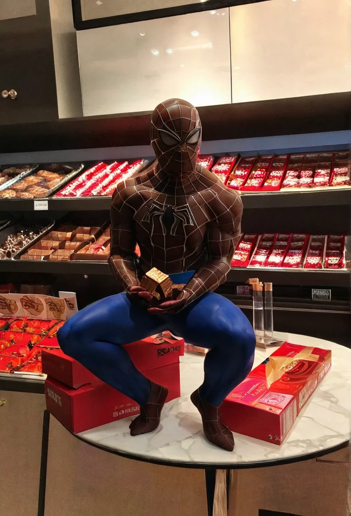 Spiderman with a chocolate