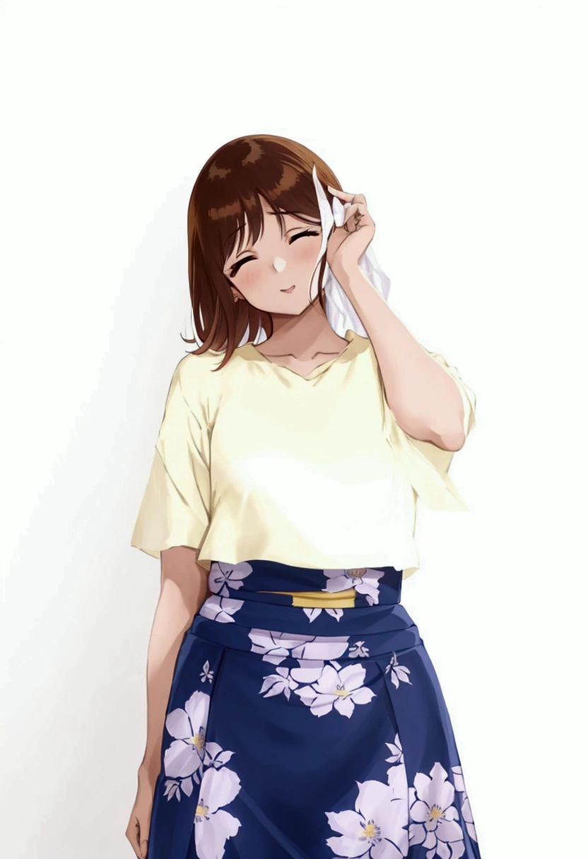 Arabian woman in a yellow shirt and blue floral skirt, Chiho, harumi, Nishimiya Shoko, narumi kakinouchi, My motto is Teshirogi, Another Iwakura, Chiho ashima, kinu nishimura, tsugumi ohba, Yoshitomo Nara