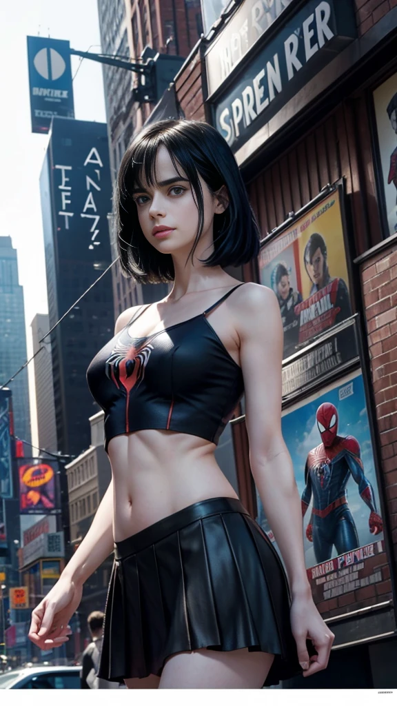 krysten ritter、マーベルコミックの映画Poster、so beautiful、Movies about Spider-Man、sexy、whole body、Wearing a skirt、Premiere Date、Poster、belly buttonを突き出す、new york、She&#39;s wearing a ripped Spiderman suit、The suit is torn、Wearing a skirt、Red and black color scheme、dynamic、masterpiece、Highest quality、Super detailed、Very detailed、Delicate and beautiful shine、Ultra-high resolution、Cinematic、break、breakドロップ、(Torn clothes:1.5)、(Wet clothes:1.4)、Bare shoulders、Real Rain、Wet Hair、belly button、Exposed Skin、sexyな肩を披露
