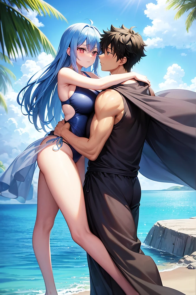 (Best quality:1.5), NSFW, 1girl and 1boy, light-blue long hair, light blue eyes, cat ears, very big breasts, ocean, (1boy:1.5), (1boy is behind girl’s), (1boy grabs girl’s waist), (1boy climaxed in girl’s deep), (sex:1.5), (standing doggy sex), (intense sex), (wild sex), (making baby sex), (cum out), (nude:1.5), cute face, aroused face, orgasm face,