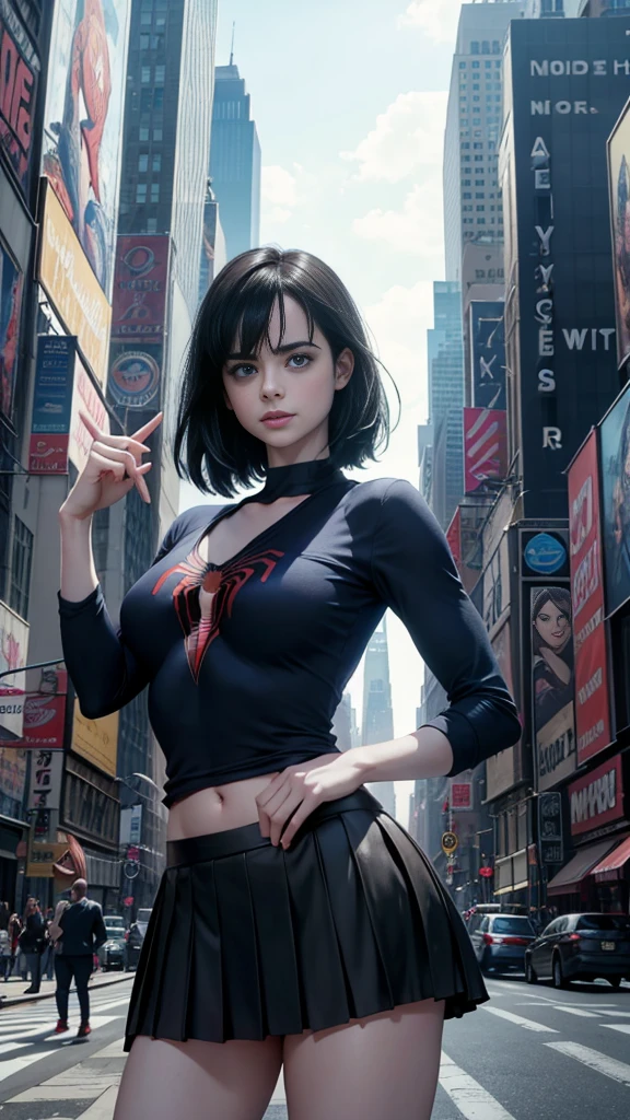 krysten ritter、マーベルコミックの映画Poster、so beautiful、Movies about Spider-Man、sexy、whole body、Wearing a skirt、Premiere Date、Poster、belly buttonを突き出す、new york、She's wearing a ripped Spiderman suit、The suit is torn、Wearing a skirt、Red and black color scheme、dynamic、masterpiece、Highest quality、Super detailed、Very detailed、Delicate and beautiful shine、Ultra-high resolution、Cinematic、break、breakドロップ、(Torn clothes:1.5)、(Wet clothes:1.4)、Bare shoulders、Real Rain、Wet Hair、belly button、Exposed Skin、sexyな肩を披露