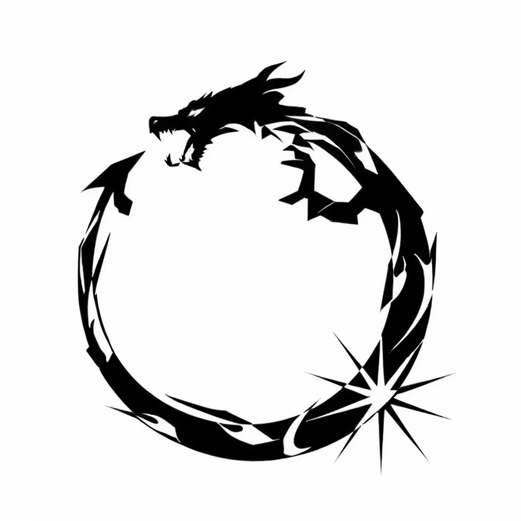 imagem em black andwhite de um dragão em um círculo, circular, black andwhite, minimalistic