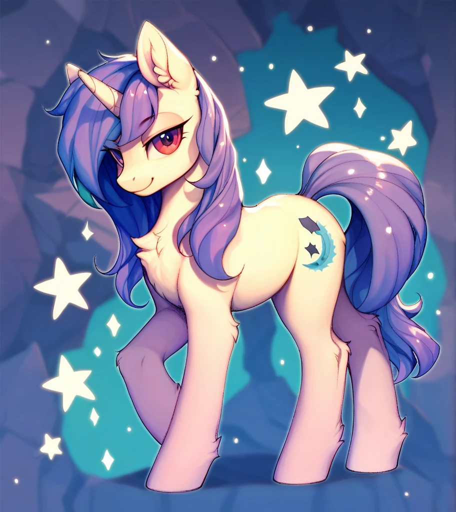 score_9, score_8_up, score_7_up, score_6_up, score_5_up, score_4_up, (by aki99), source_pony, rating_suggestive, (feral), bedroom eyes, shiny, masterpiece, detailed soft lighting, ear fluff, green_hair, straight_hair,long_Hair, Fluffy_Hair, wolfcut_hair, light_green_skin, Red_eyes, hair_acessorios, Stars, Sparkles, full_body, cool_pose, full_body.