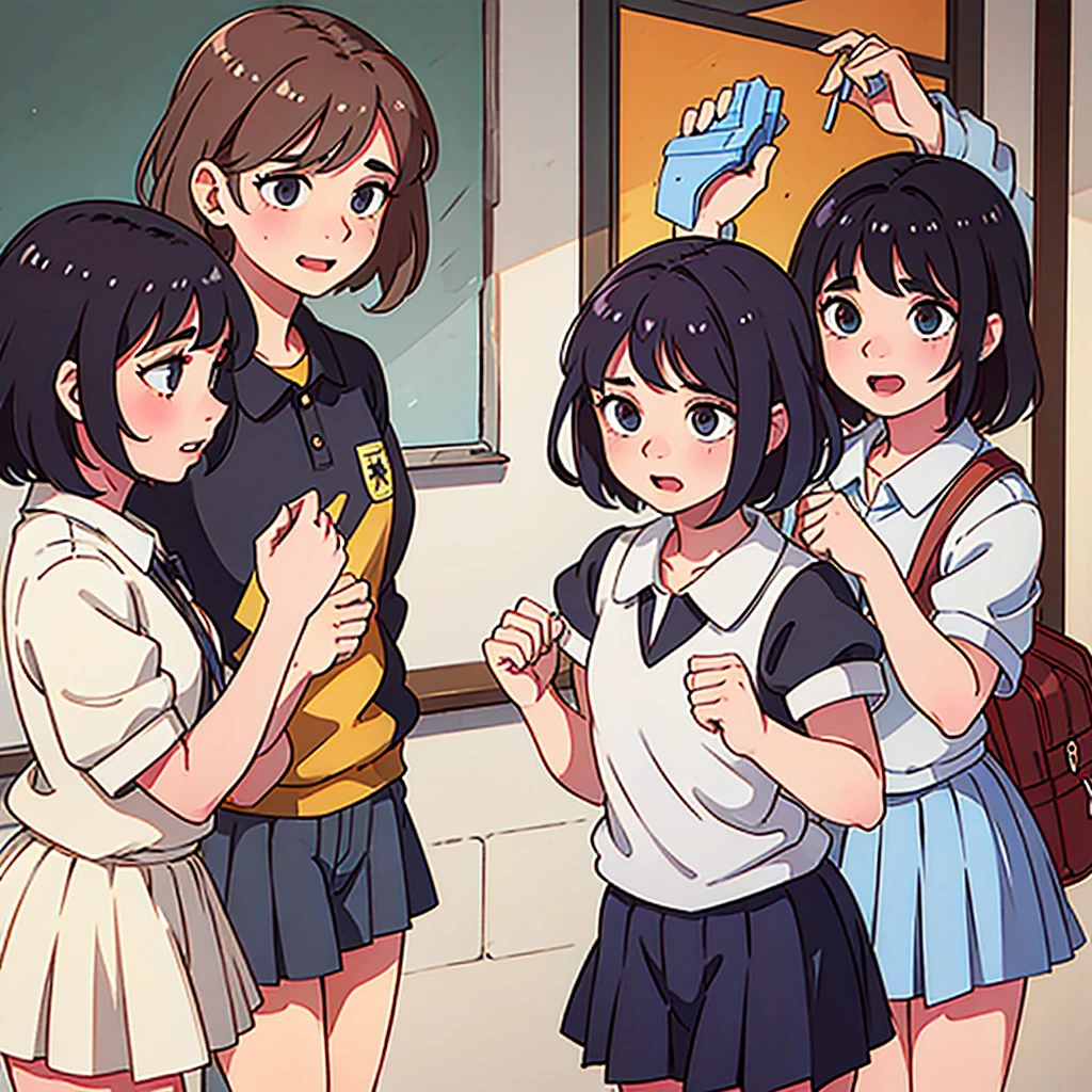 Primary school students making a prank on their teacher