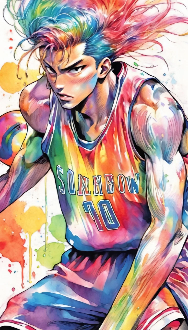 SDXL_Rainbow SE、Basketball Uniform、Upper Body、good looking、A sketch-like touch、monochromatic