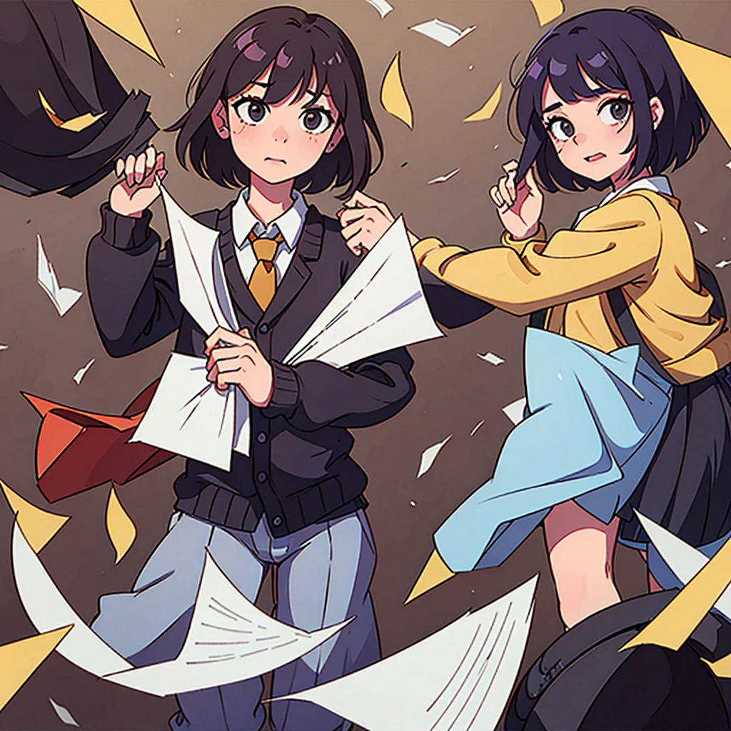 Elementary students bothering their teacher with paper airplanes