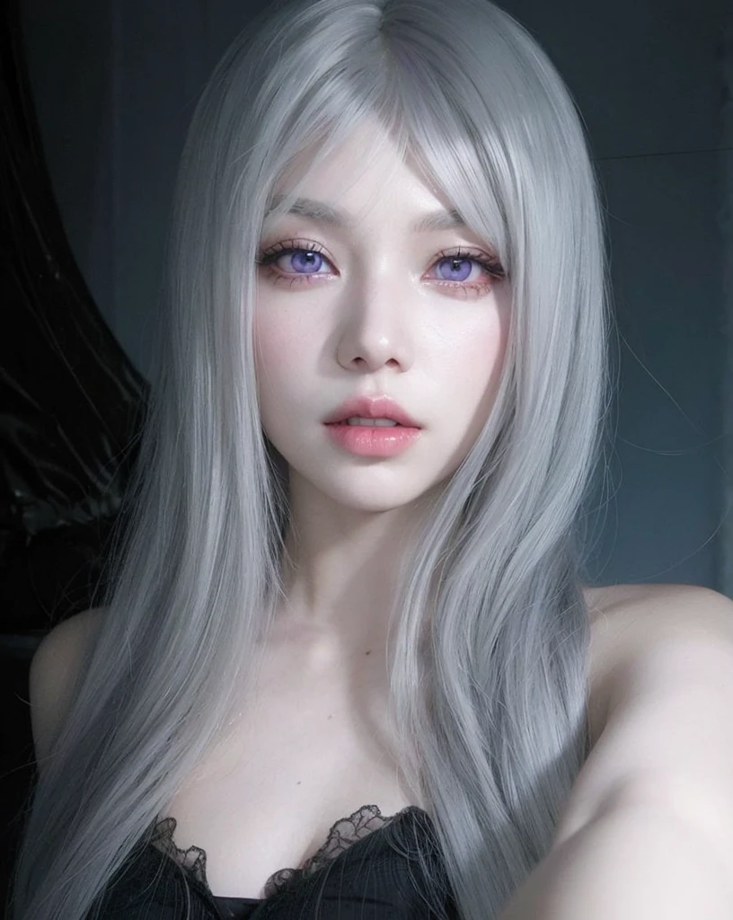 Girl with white hair and purple eyes