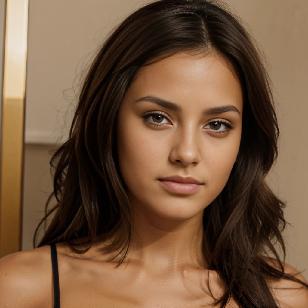 brune, tanned, slick hair, Brown eyes