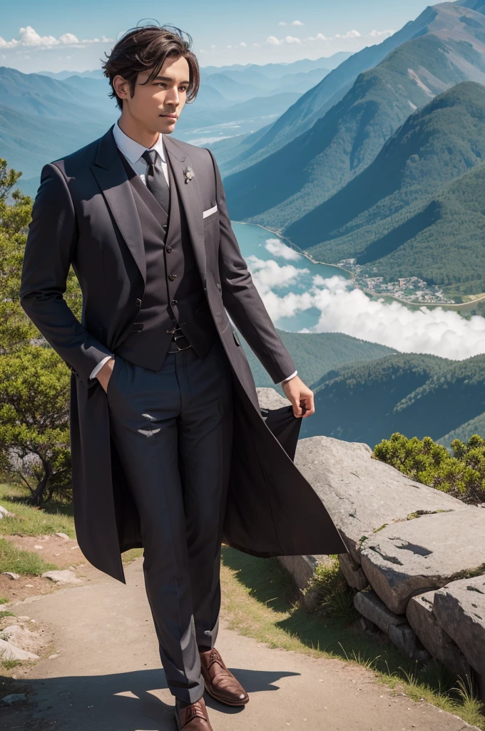 Create a gentleman by painting a picture on a mountain