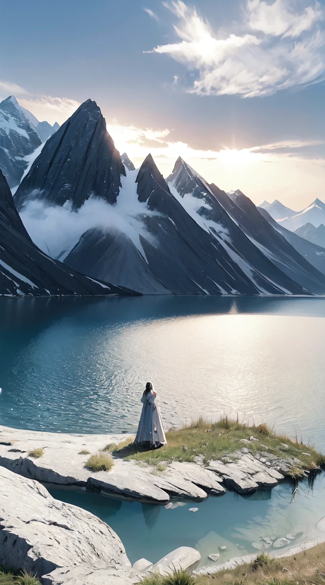 mountains and a lake with a moon in the sky, 4k highly detailed digital art, 4 k hd wallpaper very detailed, impressive fantasy landscape, sci-fi fantasy desktop wallpaper, unreal engine 4k wallpaper, 4k detailed digital art, sci-fi fantasy wallpaper, epic dreamlike fantasy landscape, 4k hd matte digital painting, 8k stunning artwork