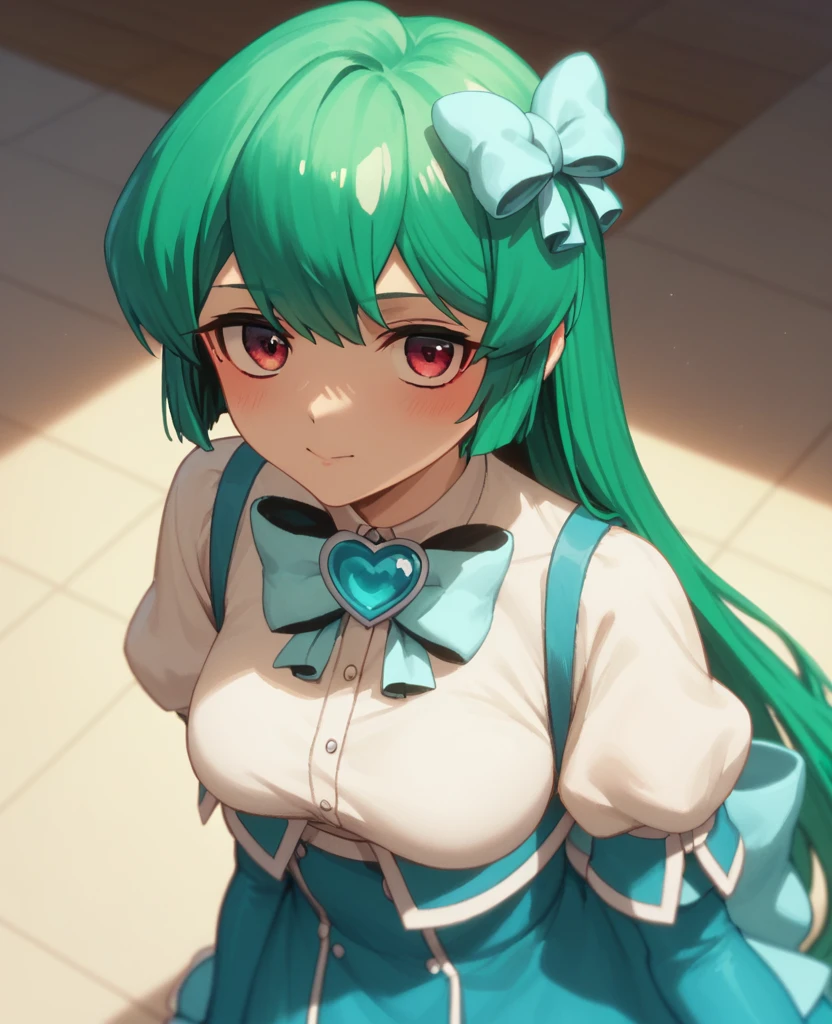 (((Pixel Perfect, Perfect detail))), To you "blue magic" Minakami (Water God Sayo) - Gushing over Magical Girls (Longing for a Magical Girl),Green hair,ribbon