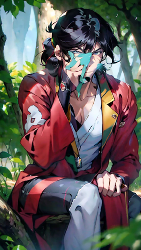 ((cpzrinn)), (close up: 1.5), 1 man, fashion photoshoot, ultra high definition, realistic, perfect hands, dynamic angle, dynamic pose, (sitting under a big tree: 1.5), ((perfect sunset)), ((wonderful natural lighting)), ((Masterpiece)), ((best quality)), (Anime:2.0), (super detail:1.5), (High Definition:1.5), (Professional Photography:1.3), (Beautiful:1.2), (Beautiful face:1.2), ((Detailed background:1.3)), (Vibrant colors:1.2), (Sharp focus:1.2), (Soft lighting:1.1), (Dynamic composition:1.1)
