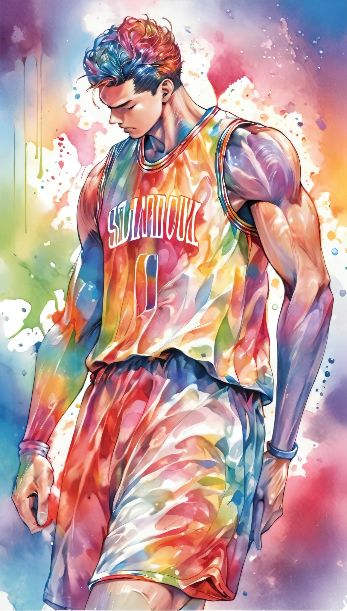 SDXL_Rainbow SE、Basketball Uniform、Upper Body、good looking、A sketch-like touch、monochromatic