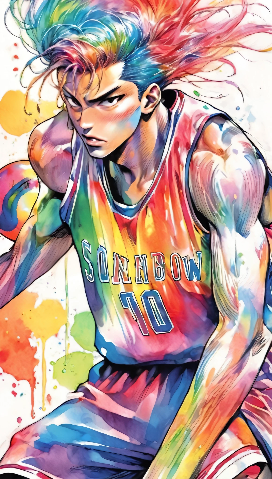 SDXL_Rainbow SE、Basketball Uniform、Upper Body、good looking、A sketch-like touch、monochromatic