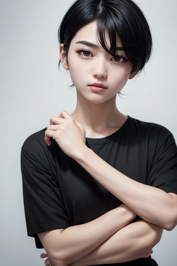 Man Short straight black hair Round face White skin Black eyes