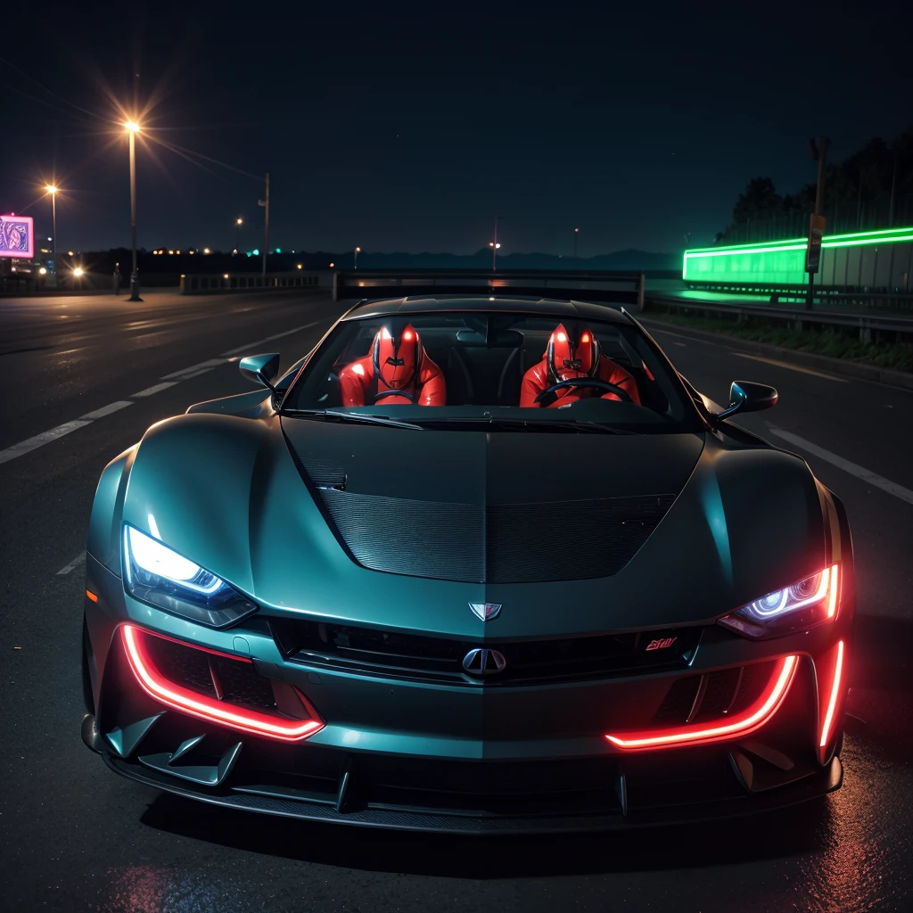 neon super car, front view, photo real