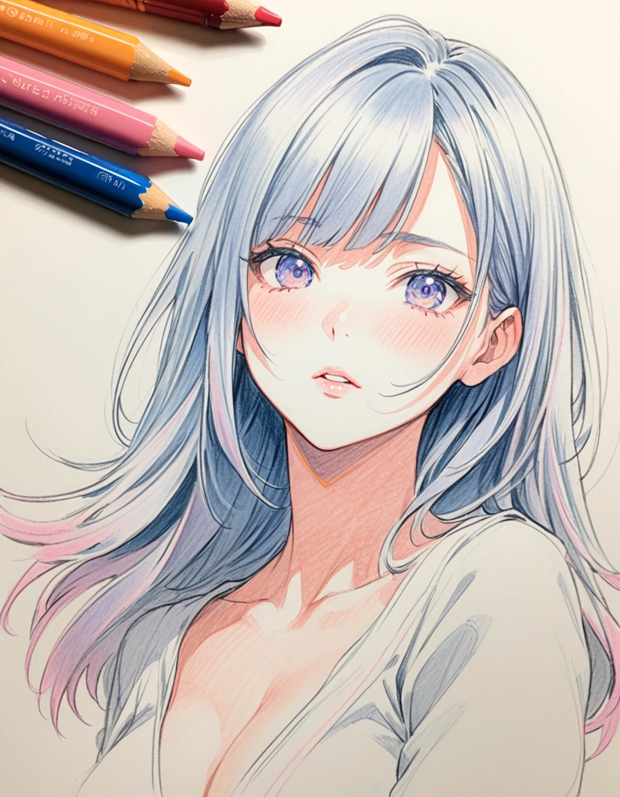  female、ドレス、white、Art、ad、colour pencil drawing、draft drawing、illustration