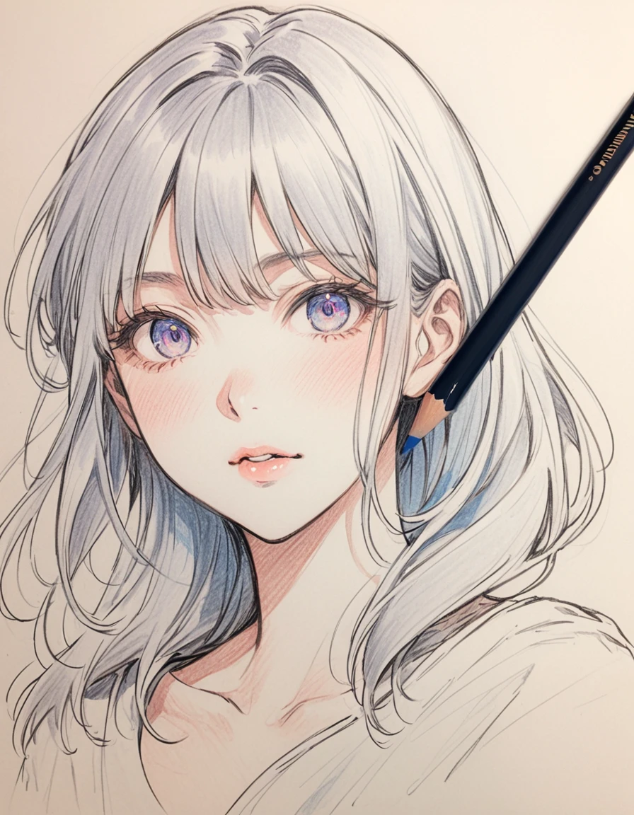 female、ドレス、white、Art、ad、colour pencil drawing、draft drawing、illustration