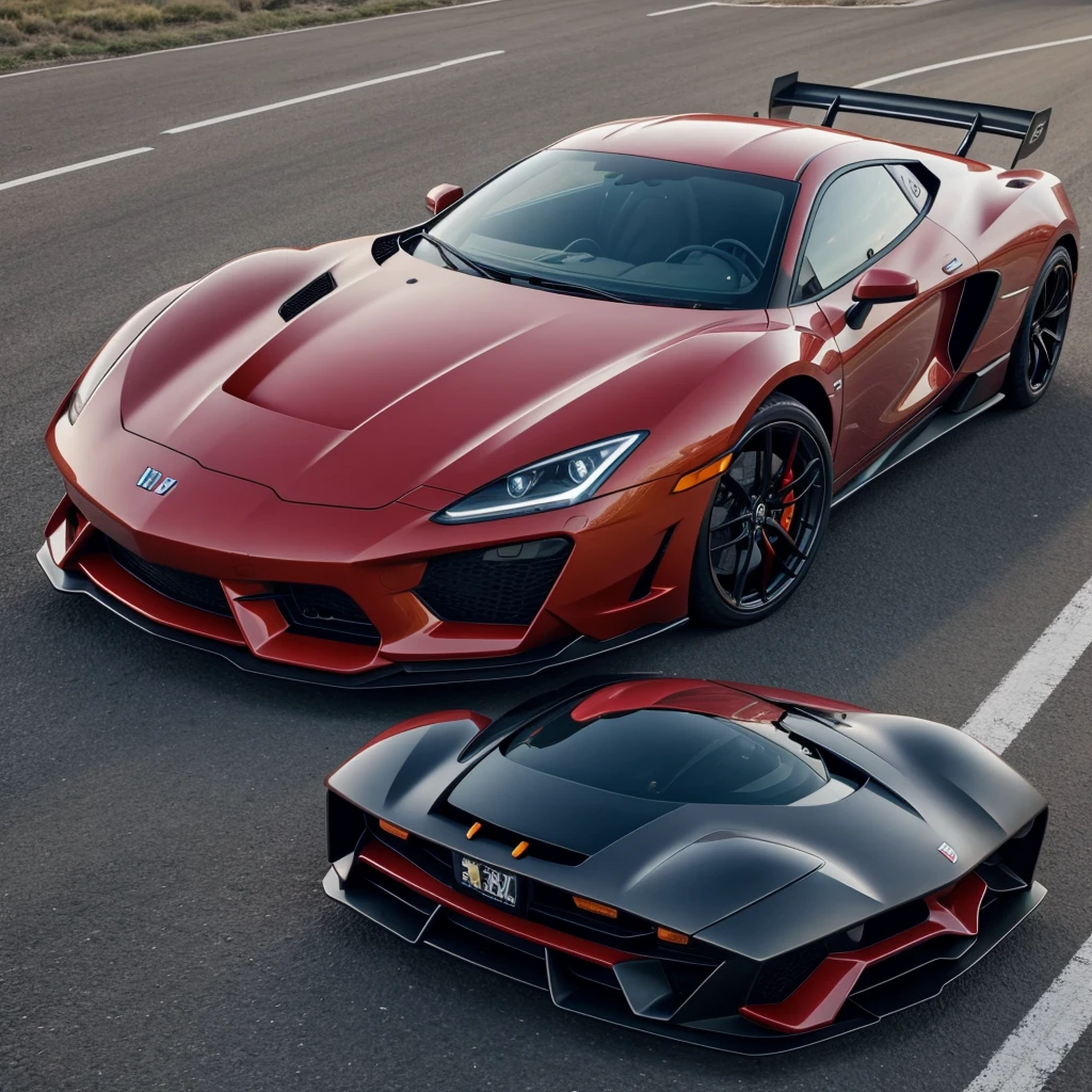 neon super car, front view, photo real