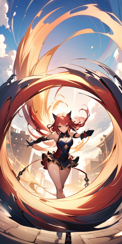 ((Highest quality、masterpiece、anime style、best quality、high resolution、8k、detailed、ultra-detailed:1.3))、Long legs、Sharp focus:1.2, Beautiful woman with perfect figure:1.4、(Smiling:1.2), double eyelid、30-year-old female、Sexy pose、((((Close your mouth、One Woman、メイド:1.5)))),The background is a different world、movement,dynamism、ファイティングポーズ