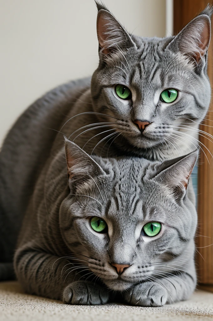 Gray cat with emerald green eyes