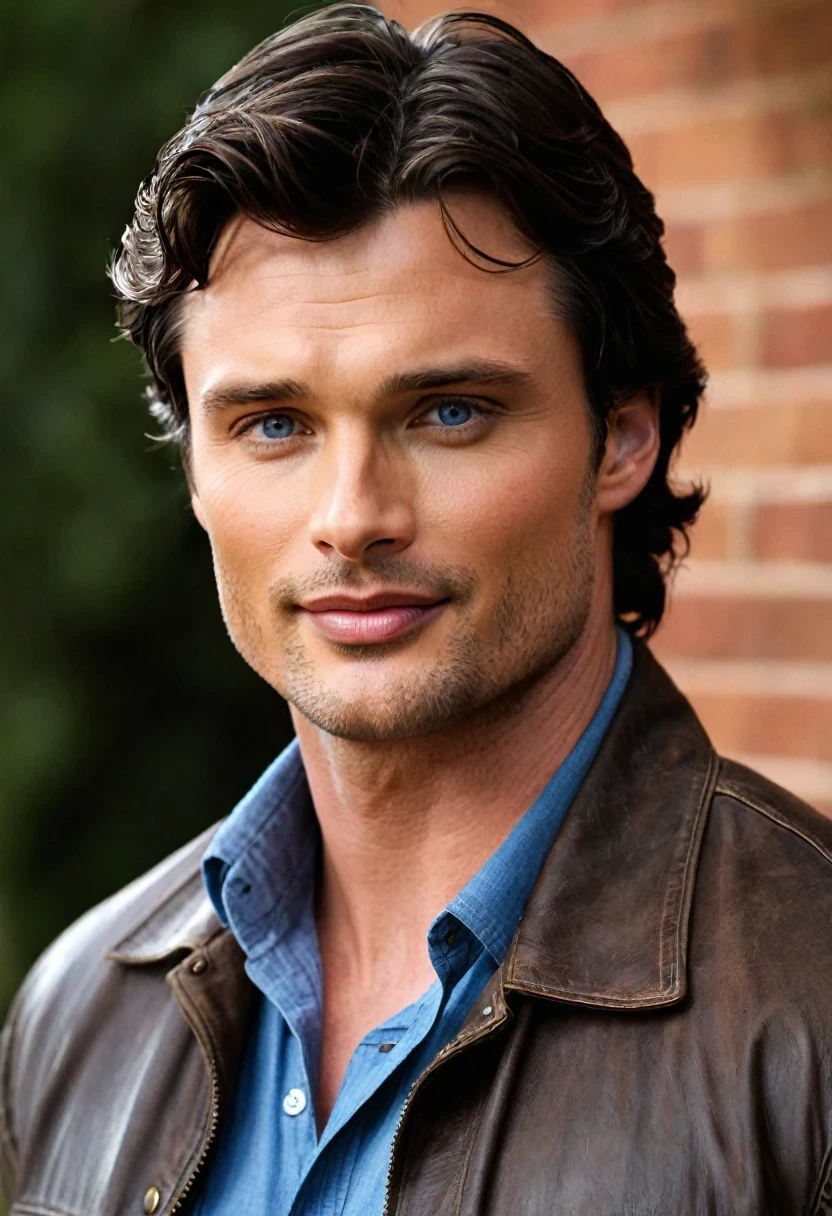 Tom Welling is a tall, robust man, with an imposing physical presence. It has a height of approximately 1,90 meters (6 feet 3 inches) and an athletic build, suitable for his role as Clark Kent/Superman in "Smallville". Their hair is usually dark brown and can range from short to medium length., often with a slightly disheveled appearance that gives a relaxed and natural look.
Your face is defined by a strong, angular jawline, which accentuates his generally serious and contemplative expression. He has blue eyes that contrast with his dark hair., often described as intense and expressive. Your skin is clear, and he has a captivating smile, which can transform your expression from a pensive look to a warm, welcoming glow.
au "Smallville", he often wore casual clothes like t-shirts, leather and denim jackets, reflecting the style of a young man living in a small town. His clothes helped to highlight his athletic figure and added to his charming charm. "farm boy".
Tom Welling conveys a sense of strength and kindness at the same time, with a voice that is deep and resonant, but it can also be gentle and reassuring. He has a presence that combines seriousness and approachability, making him a memorable Clark Kent and an actor admired by many.
