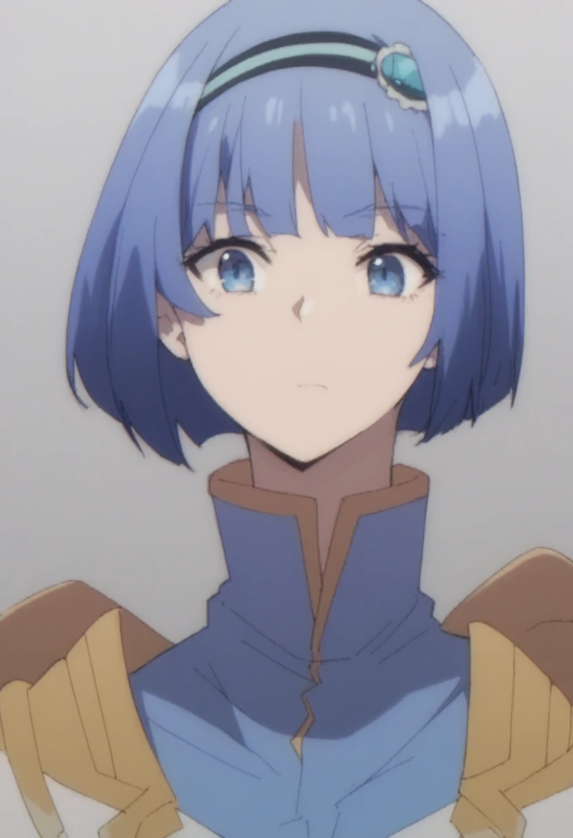 blue hair,blue eyes,short hair,jewelry hairband, short hair, bob cut