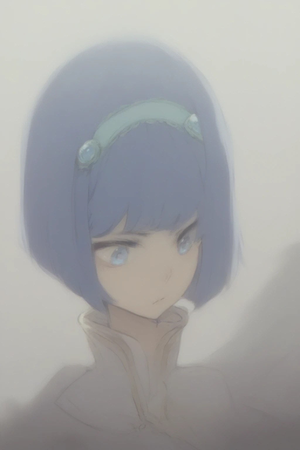 blue hair,blue eyes,short hair,jewelry hairband, short hair, bob cut