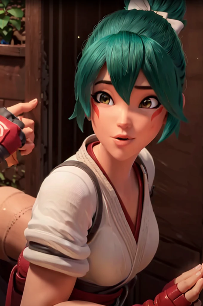 (((Fighting pose))),realistic, realism, photorealism, photo-realistic, high contrast, (photorealistic:1.4), 8k high definition detailed realistic, (best quality, masterpiece:1.2), NSFW,  photon mapping, radiosity, physically-based rendering, best quality, highly detailed, 1girl,  owkiriko, green hair:0.6, looks at the viewer, red dress, ((glowing eyes)),