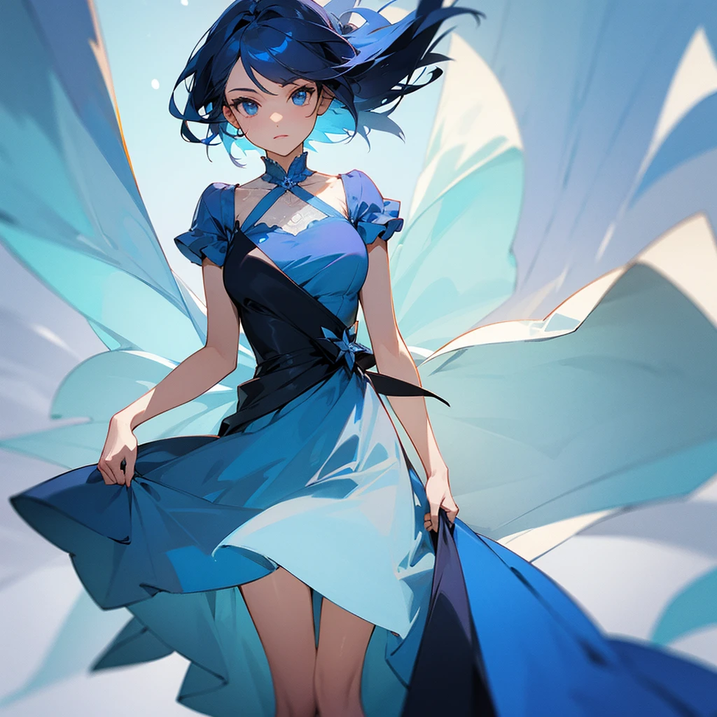 1 , blue dress
