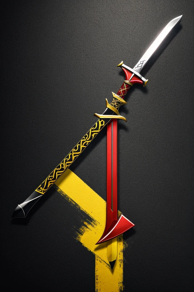 Logo with the letter D and a red, yellow and black sword