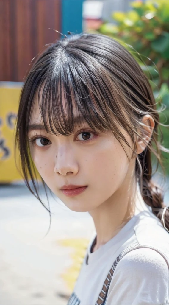 32K, Highest quality, masterpiece, Realistic, Very detailed, photograph, High resolution, 行photograph, High resolution, Confused, Smoother light, Official Art, Written boundary depth, Bright light,
close, thin, Detailed face, anger, Beautiful details in the eyes, 19 years old Korean, cute, Highest quality real texture skin,
T-Shirts,