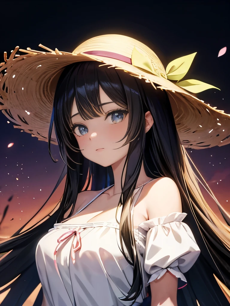 Anime girl with long black hair wearing a straw hat, Anime style 8k, Beautiful anime portraits, Anime Moe Art Style, Anime Art Wallpapers 8K, Anime Art Wallpapers 8K, High quality anime art style, Anime style portrait, Gwaiz, artwork in the style of Gwaiz, Detailed digital anime art, Anime Art Wallpaper 16k, Cute Anime Girl Portrait