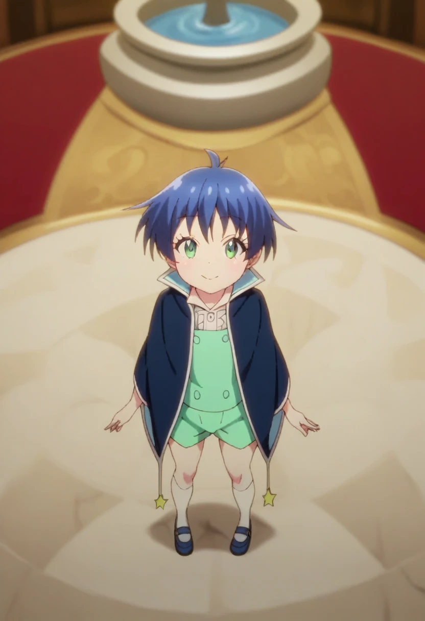score_9, score_8_above, score_7_above, score_6_above, score_5_above, score_4_above, fountain_cheered up, BREAK a little boy,lloyd ,vest, green shorts ,blurred,Dark blue cape,looking at the viewer,male, male focus, For the blue,
inside, Hallways, , vivid colors, , Beautiful, young,
masterpiece, high quality, very_high_resolution, big_File size, full color,