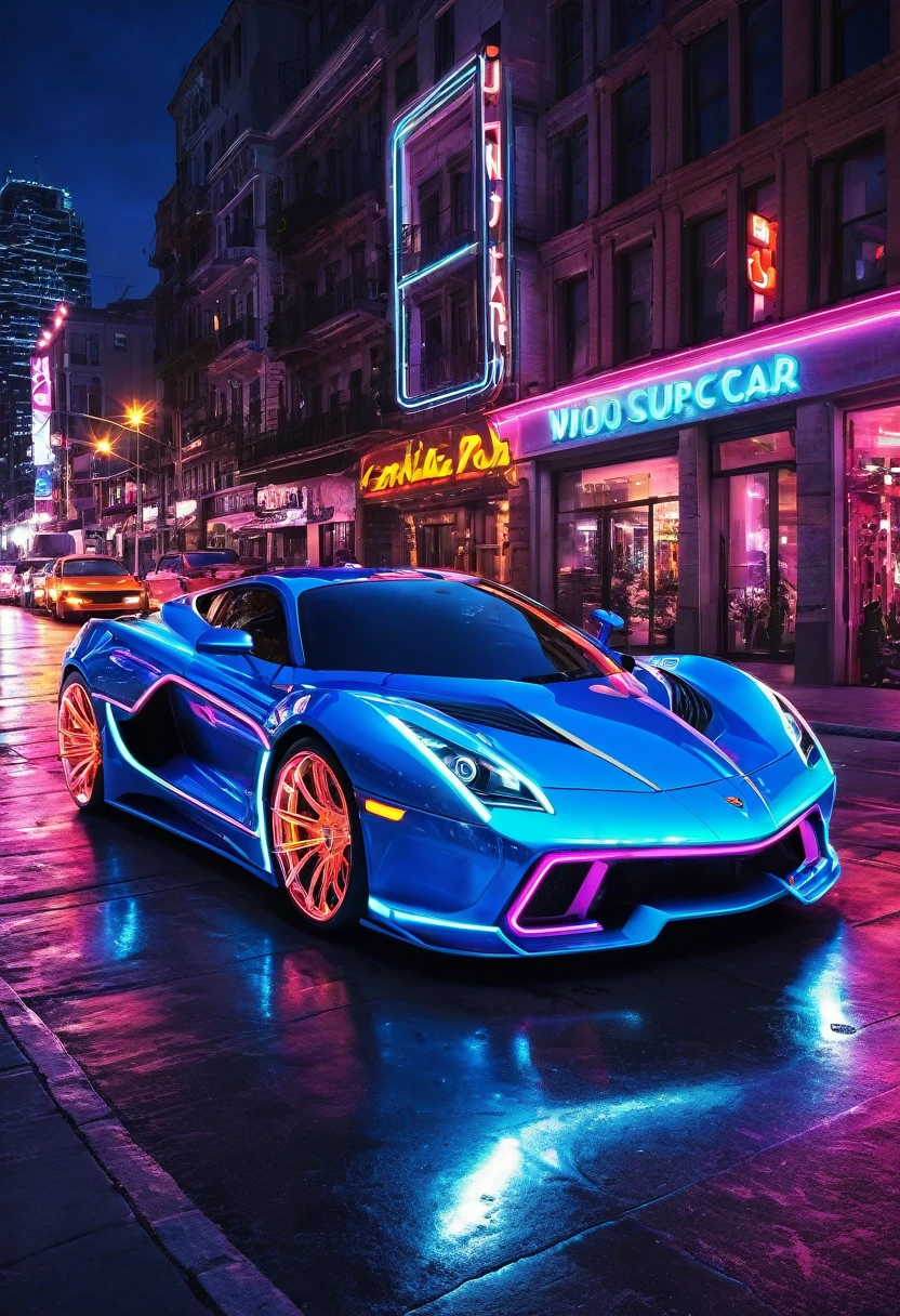 neon super car, photo real