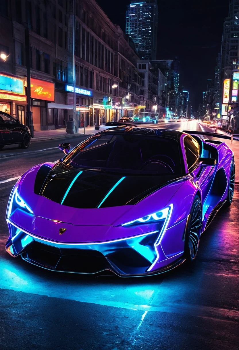 neon super car, photo real