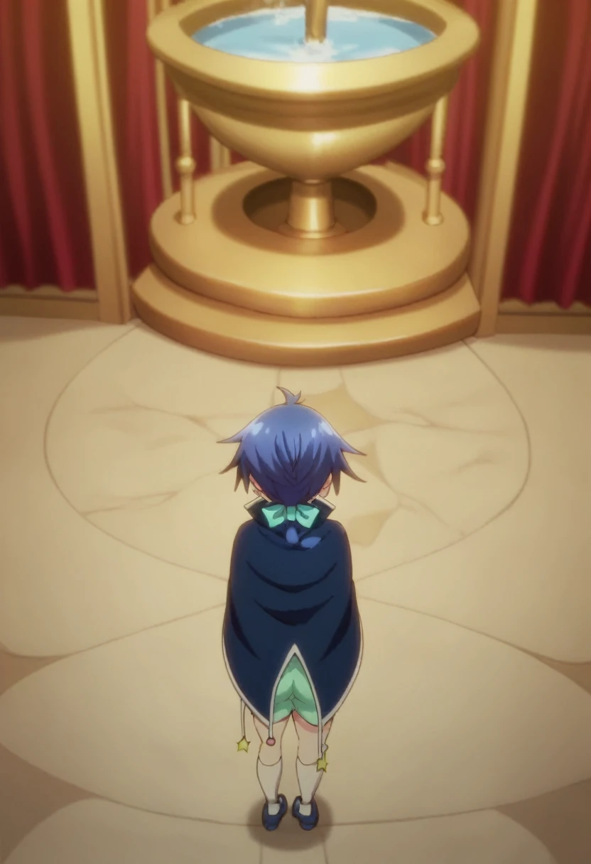 score_9, score_8_above, score_7_above, score_6_above, score_5_above, score_4_above, fountain_cheered up, BREAK a ,lloyd ,vest, green shorts ,blurred,Dark blue cape,looking at the viewer,male, male focus, For the blue,
inside, Hallways, , vivid colors, , Beautiful, young,
masterpiece, high quality, very_high_resolution, big_File size, full color, trasero big, show off your butt