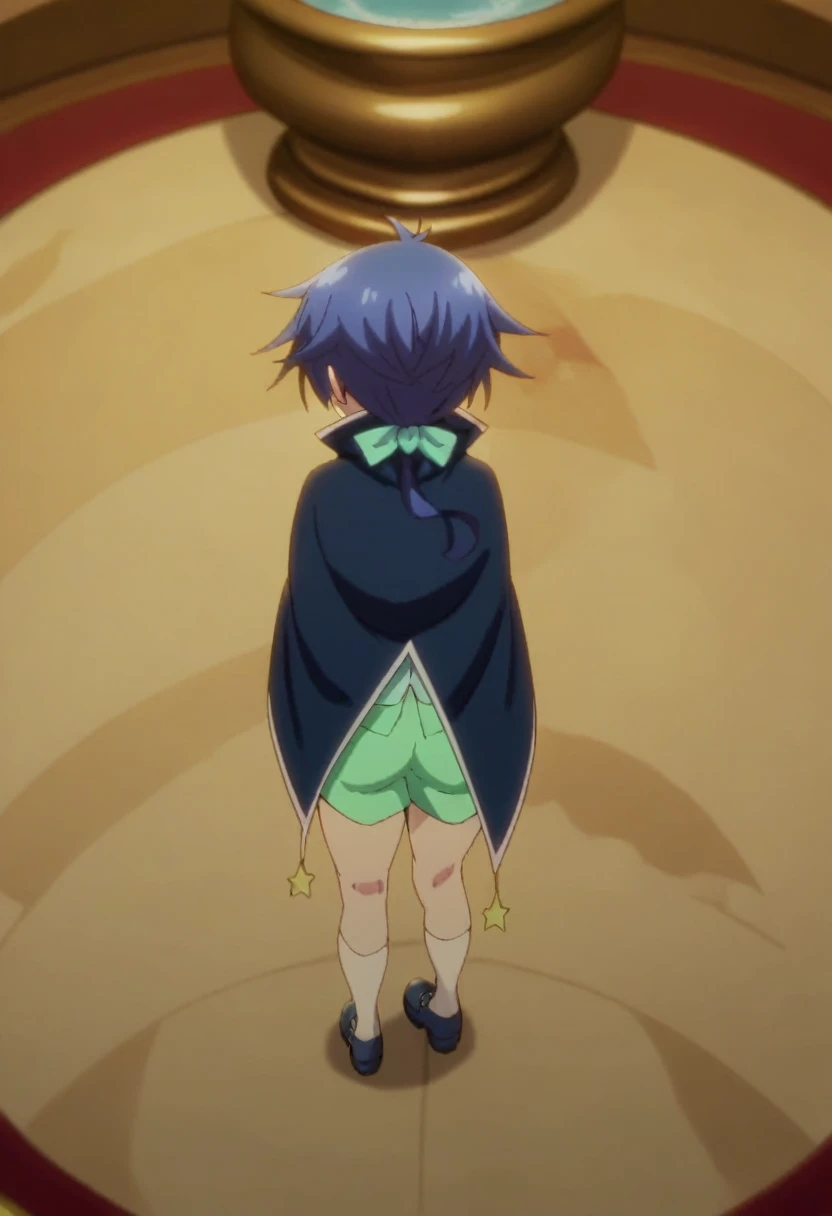 score_9, score_8_above, score_7_above, score_6_above, score_5_above, score_4_above, fountain_cheered up,  BREAK a little boy,lloyd ,vest, green shorts ,blurred,Dark blue cape,looking at the viewer,male, male focus,  For the blue,
inside, Hallways, , vivid colors, , Beautiful, young,
masterpiece, high quality, very_high_resolution, big_File size, full color, trasero big, show off your butt 